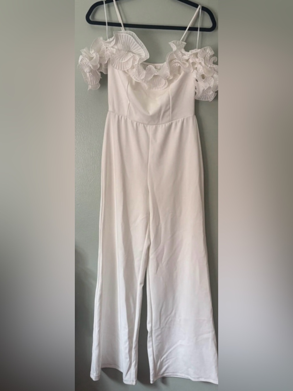 White Off-Shoulder Ruffle Jumpsuit for Women